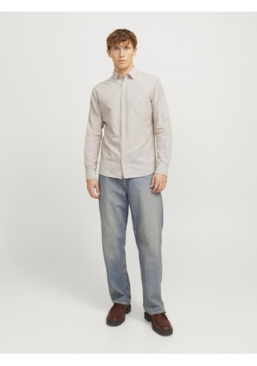 Jack & Jones Slim Kalip Keten Karışımlı Gömlek - 12268964 Crockery