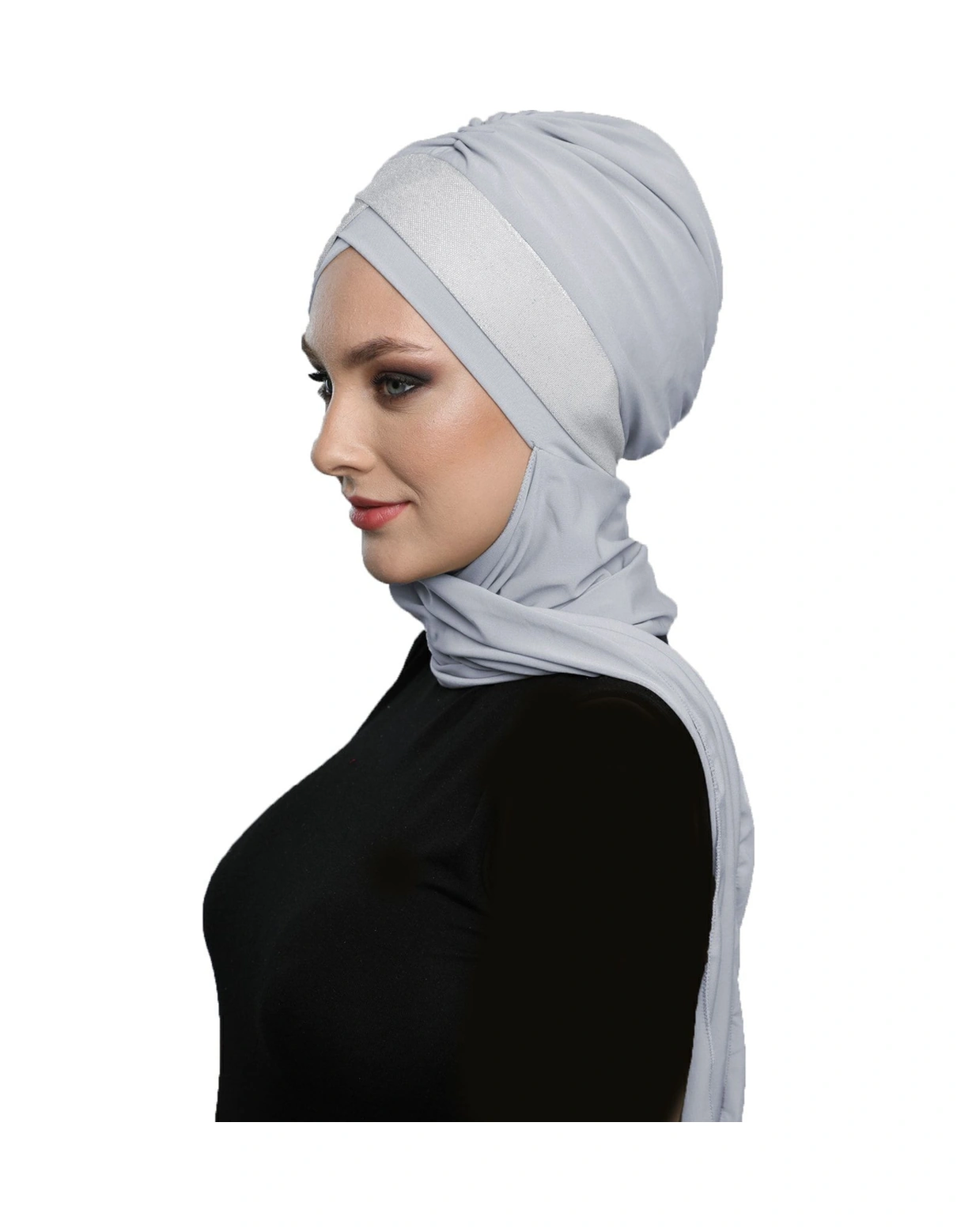 Çapraz Pike Atkılı Astarlı Açık Gri Hazır Türban Tesettür Bone Açık Gri