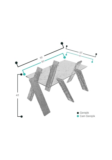 Roman Maxi Cam Orta Sehpa Beyaz / Renkli Dikdörtgen Orta Sehpa