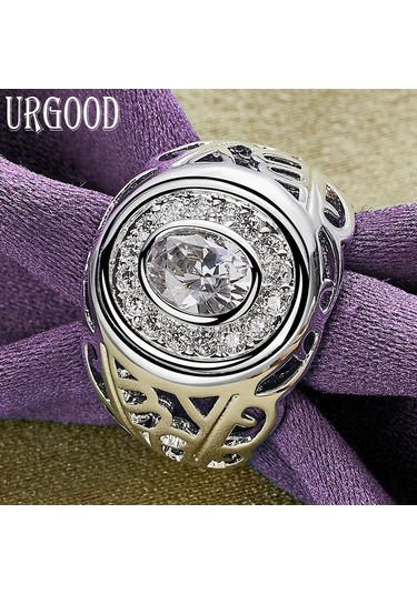 925 Ayar Gümüş Hollow Desen Aaa Zirkon Yüzük Parti Hediye Romantik Takı 10