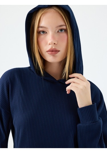 Long Crop Kadın Sweatshirt Lacivert