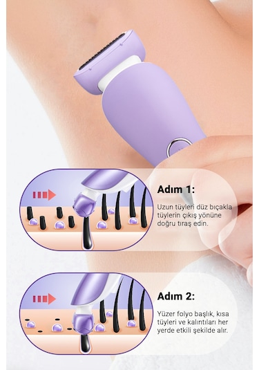 Ipx7 Su Geçirmez 3 İn 1 Epilatör Bacak Sırt Yüz Bikini Bölgesi