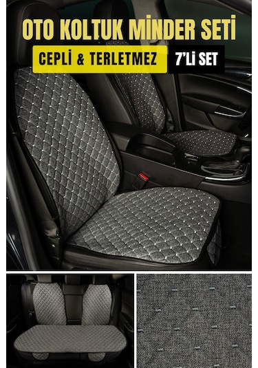 Terletmez Kaymaz Keten Oto Minder Kılıf Seti 7 Parça