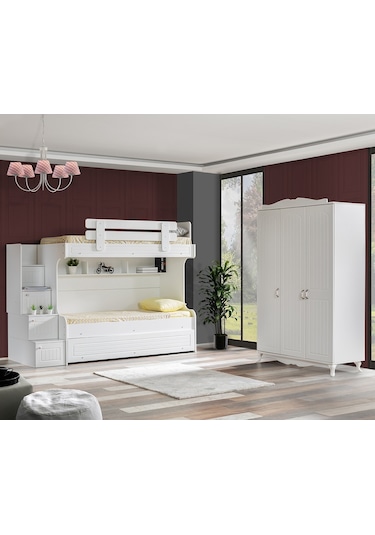 Ranza, Su Mdf Mebran Yavrulu Ranza + Mdf 3 Kapılı Dolap - Setay Beyaz