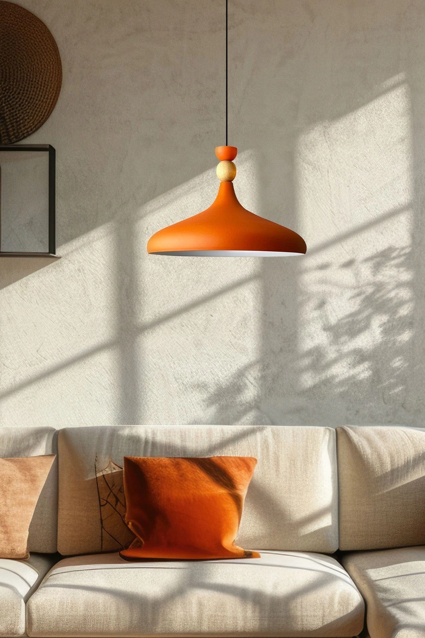 Turuncu Ahşap Şapka Tekli Avize Sarkıt Salon Mutfak Cafe Butik Lamba Aydınlatma Avizeler Turuncu