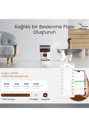 Petfit Elevate X 4l Wi-fi Akıllı Otomatik Kedi Köpek Mama Kabı Besleme Ünitesi Sesli Komut+çelik Kase+app Kontrol