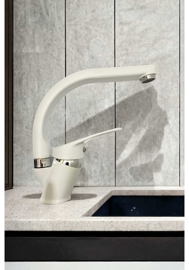Beyaz Krom Banyo Lavabo Bataryası Musluğu Çeşmesi Çift Su Girişli