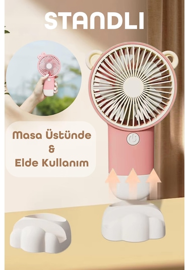 Şarjlı Telefon Standlı Mini El Fanı Seyahat Masaüstü Vantilatör Taşınabilir Mini Fan Pembe 0808