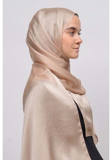 Altobeh Janjan Şık Parlak Saten Dokulu Kadın Tesettür Abiye Şifon Şal - Koyu Bej