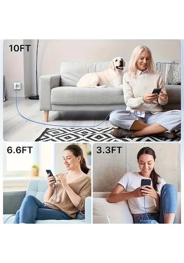 Hightower Dınıje Usb-c Hızlı Şarj Kablosu Renkli Işık Göstergeli 3 3ft Nylon Siyah