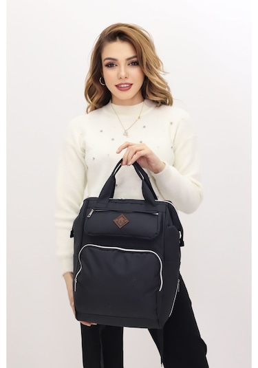 Termal Bölmeli Siyah Anne Bebek Sırt Çantası Geniş Hacimli Bebek Bakım Çantası Bebek Arabası Uyumlu Siyah