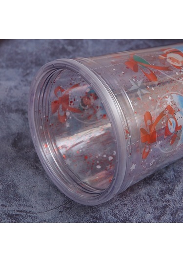 500ml Noel Baba Karikatür Taşınabilir Plastik Kupa Çift Mikro Peyzaj Suyu Kupası Style 2 , Size:with Straw Style 2 Siyah