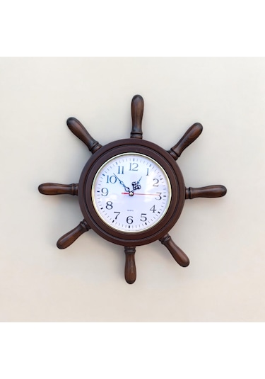 Eskitme Ahşap Gemici Dümen Duvar Salon Ofis Saati Çap 38 Cm Eskitme