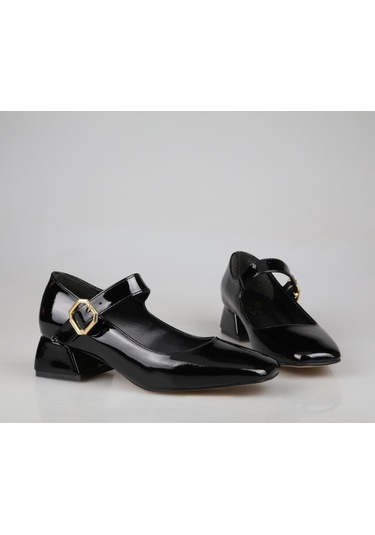 Feles 058-510 Siyah Rugan Kadın Topuklu Ayakkabı Siyah Rugan