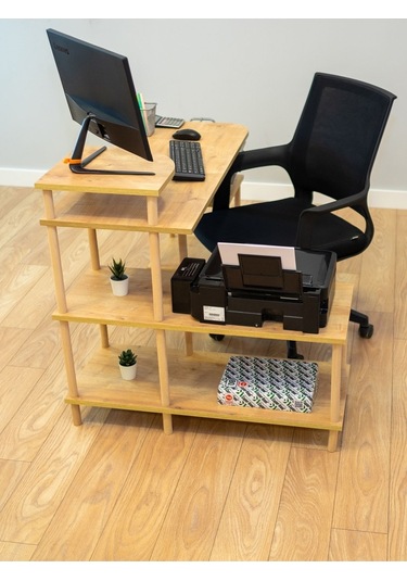 Çalışma Masası 5 Raflı Ahşap Ayaklı Dekoratif Modern Bilgisayar Ofis Masası - Safir Meşe-köşe Çalışma Masası 5 Raflı Ahşap Ayaklı Dekoratif Modern Bilgisayar Ofis Masası - Safir Meşe-köşe