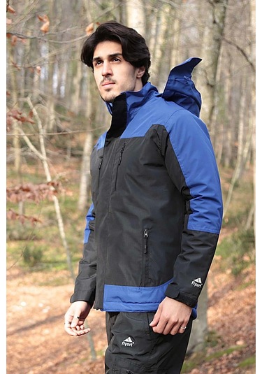 Kışlık Su Geçirmez Erkek Mont 163 Fiyort Naroy Nefes Alabilen Kapitone Astar Saxmavi-siyah