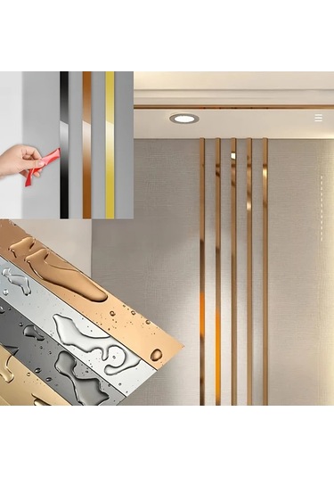 Gateesat Aynalı Çelik Yapışkan Metal Şerit 5m Titanyum Gümüş Tv Duvar Dekor