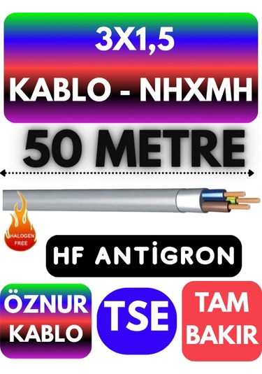 Öznur 3x1,5 Nhxmh Alev İletmez Kablo Metre Seçenekli Gri - 50 Metre