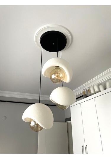 3'lü Modern Sarkıt Avize Beton Doku, Şık Tasarım Oturma Odası- Salon Rustik Ampul Hediyeli Siyah