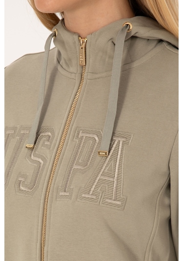 U.S. Polo Assn. Kadın Açık Haki Fermuarlı Kapüşonlu Basic Sweatshirt 50307769-VR183 U.S. Polo Assn. Kadın Açık Haki Fermuarlı Kapüşonlu Basic Sweatshirt 50307769-VR183