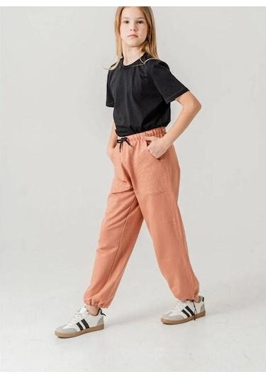 Cebi Taşlı Paça Brit Lastikli Stoperli Kız Çocuk Eşofman Altı 6168so Anrasit