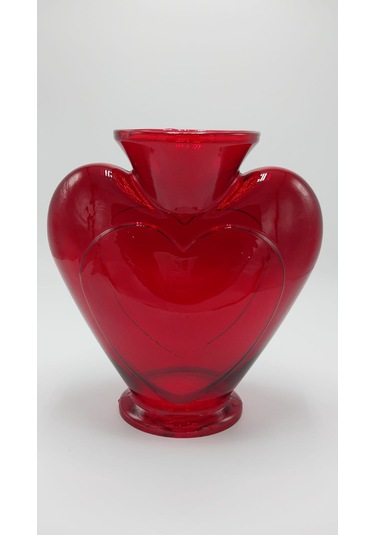 El Yapımı Cam Kalp Vazo Kırmızı Renk 23cm