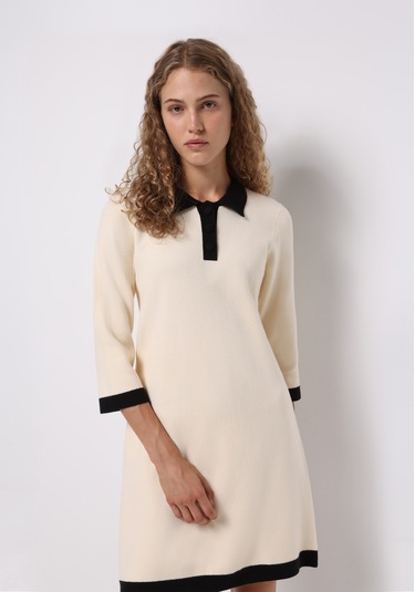 Colins Regular Fit Düz Kadın Ekru ¾ Kol Elbise Cl1076182 Q1.v1 Ecr Ekru Colins Regular Fit Düz Kadın Ekru ¾ Kol Elbise Cl1076182 Q1.v1 Ecr Ekru