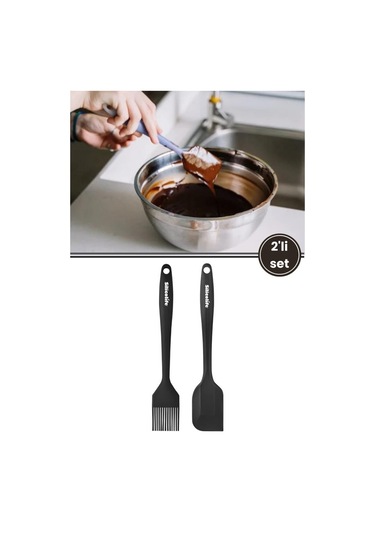 Silicolife Spatula Ve Fırça Seti, Isıya Dayanıklı Yanmaz Yapışmaz Silikon Spatula Ve Yumurta Fırçası 2 Li Set Siyah