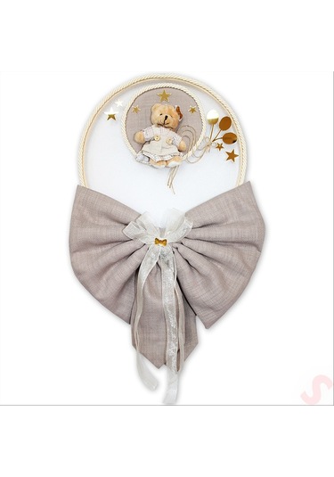 Kasnaklı Fiyonk Ve Ayıcıklı 30cm Kapı Süsü - Toprak Çok Renkli