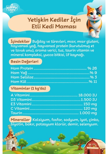 Happy Farm Etli Kedi Maması 15kg
