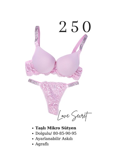 Murays Kadın 3lü Taşlı Mikro Sütyen Takım Gri/kırmızı/pembe