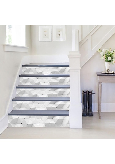 Merdiven Sticker Folyo Kaplama 18x120 Cm 5 Adet Beyaz Üçgen Geometrik