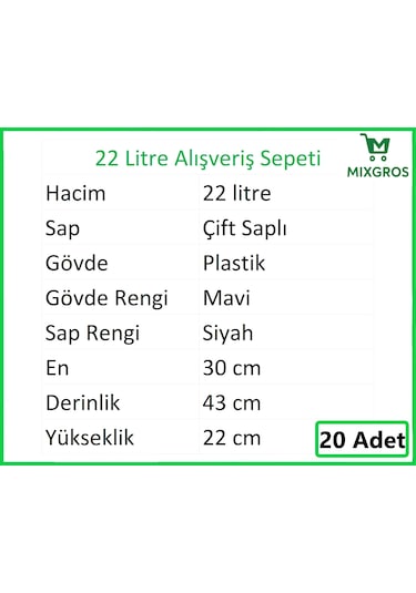 Plastik Market Alışveriş El Sepeti 22 Litre Mavi 20 Adet Mavi
