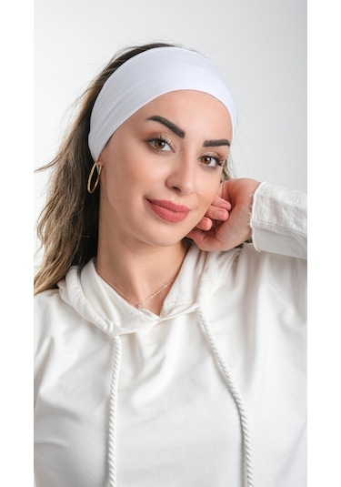 Hürrem Bone Beyaz Bandana Saç Bandı Viskon Düz 3012 42 Beyaz