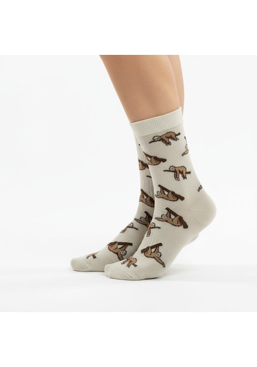 Gost Liria Sloth Socks Desenli Unisex Soket Çorap EKru