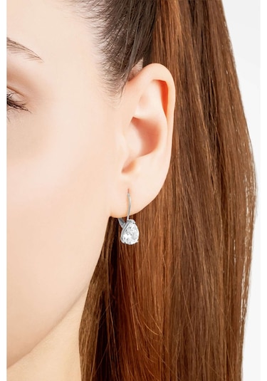 Damla Kesim 18 Ayar Beyaz Altın Kaplama Gümüş Küpe Beyaz