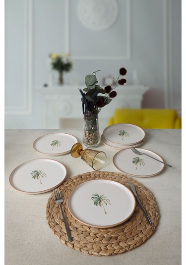 Keramika Bronze Palmiye Nordic Pasta Tabağı 22 Cm 6 Adet 22901 Çok Renkli