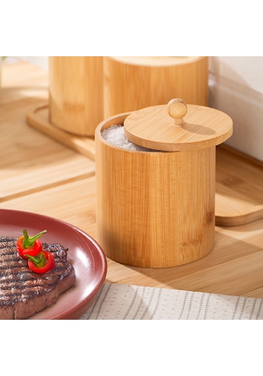 Porsima Pbt-604 Bambu Çok Amaçlı Standlı Saklama Kabı Organizer 4 Parça Baharat Seti Bambu