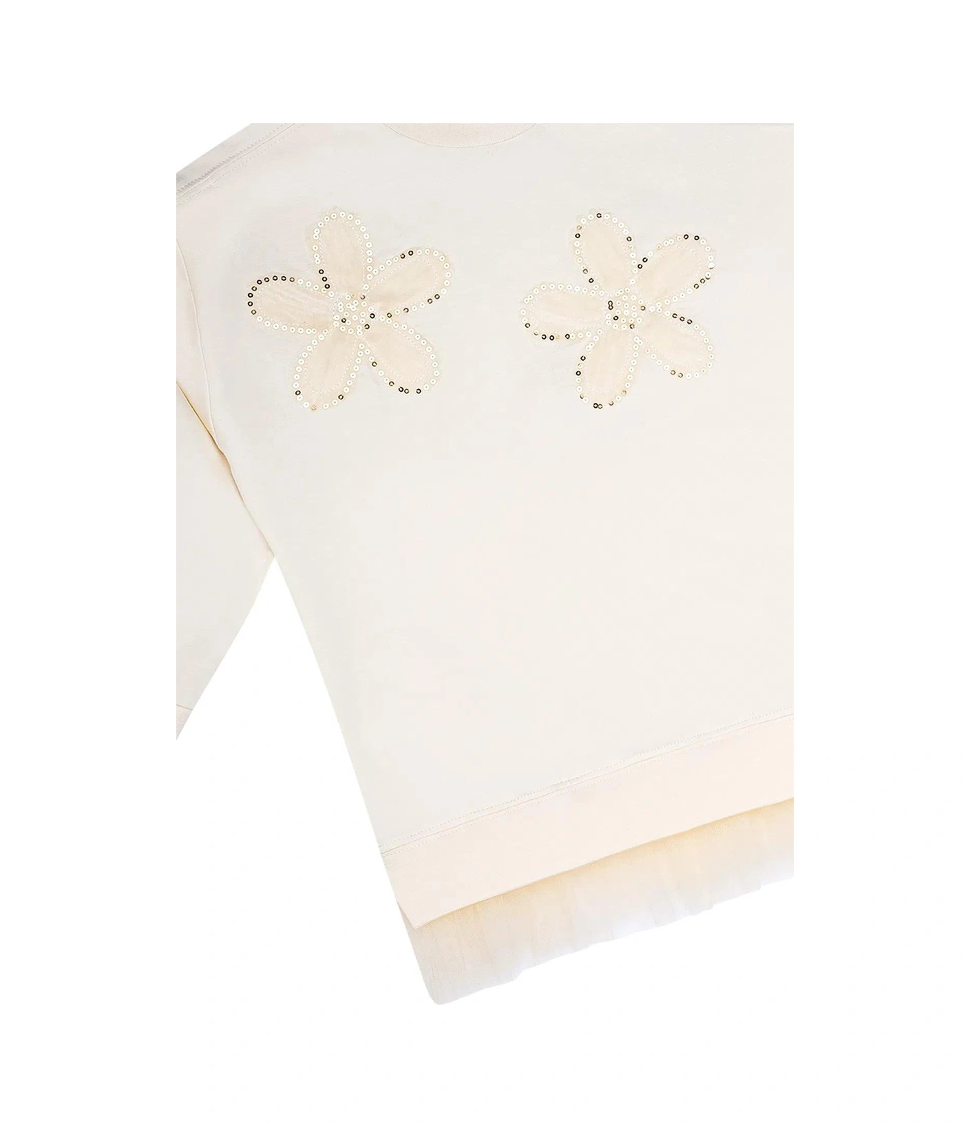 Kız Çocuk Çiçek Nakışlı Tüllü Sweatshirt Mnt25k211 Ekru