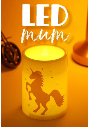 3lü Unicorn Led Mum Bardak Tipi Pilli Dumansız Alevli Dekoratif Yapay Mum 10 Cm Beyaz