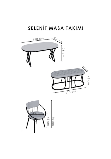 Selenit Mutfak Yemek Masası Takımı- 6 Kişilik Mutfak Masa Sandalye Takımı- Mutfak Masası Takımı Beyaz Mermer Model