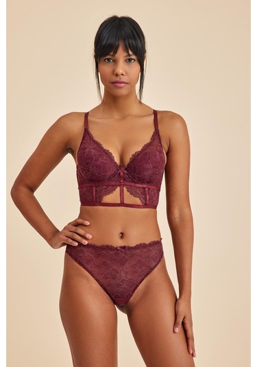 Roma Bordo Dantelli Dolgusuz Toparlayıcı Büstiyer Sütyen bordo