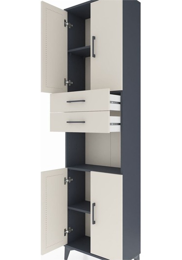 Arges Dolap 4 Raflı 2 Çekmeceli 4 Kapaklı 60x30x221 Antrasit-... Antrasit