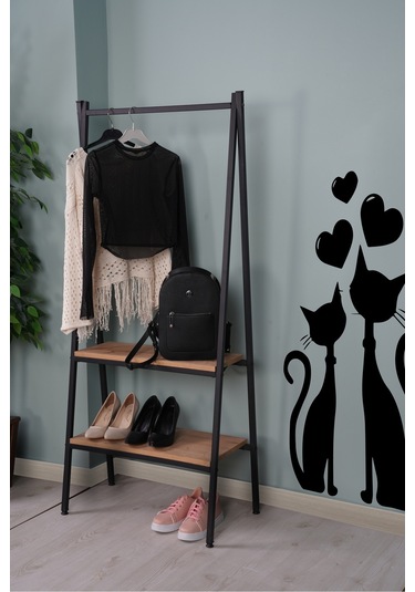 Yeşim 2 Raflı Metal Giysi Askılık Siyah