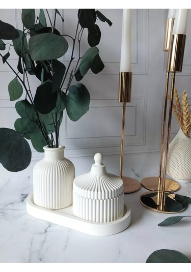 Cre Art Kuru Çiçek Vazosu Dekoratif Alçı Set Ev İçin 154612536 Beyaz