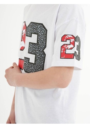 Çocuk 23 Yazılı Oversize Pamuklu T-shirt-16013 Ekru