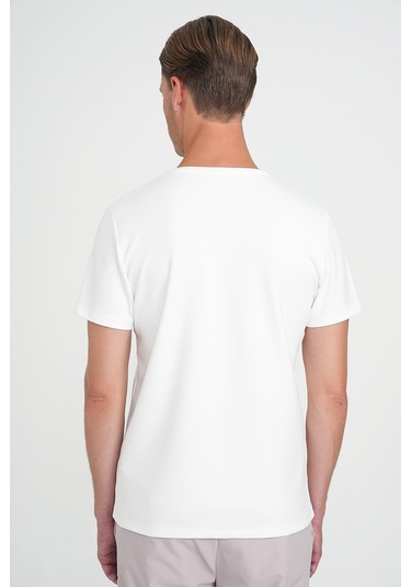 Comfort Fit Bisiklet Yaka Esnek Pamuk Düz Ekru Tişört Ts 915 Ekru