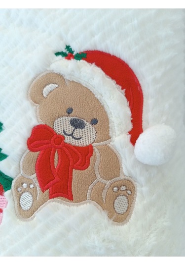 Kışlık Bebek Battaniyesi & Kundağı - Çam Ağacı & Ayıcık Işlemeli Hastane Çıkışı - Yeni Yıla Özel Ekru