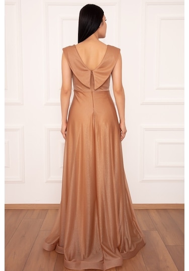 Kalopya Simli Tül Uzun Abiye Elbise 13280 Gold