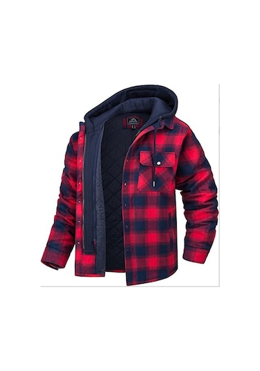 Edwardest Erkek Kareli Uzun Kollu Oversized Kapüşonlu Ceket Kırmızı